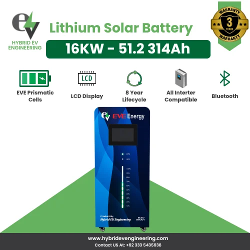 16KW 51.2V - 314Ah Lithium Solar Battery | 5120Wh EVE Cells | LCD + Bluetooth